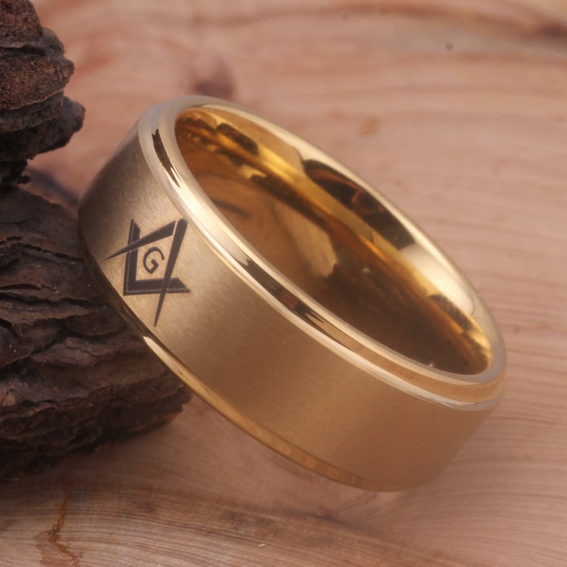 Masonic Ring Free Mason Ring Masonic Symbol Tungsten Band Ring Brother Ring Masonic Square and Compass Design Ring image 5