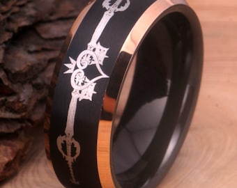 Kingdom Hearts Inspired Keyblade Ring Black Kingdom Heart Tungsten Ring Men Women Promise Engagement Wedding Anniversary Gift Band Ring