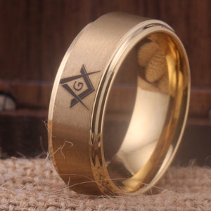 Vrijmetselaarsring Gratis vrijmetselaarsring Vrijmetselaars-symbool wolfraambandring Brother-ring Vrijmetselaars-vierkant en kompasontwerpring