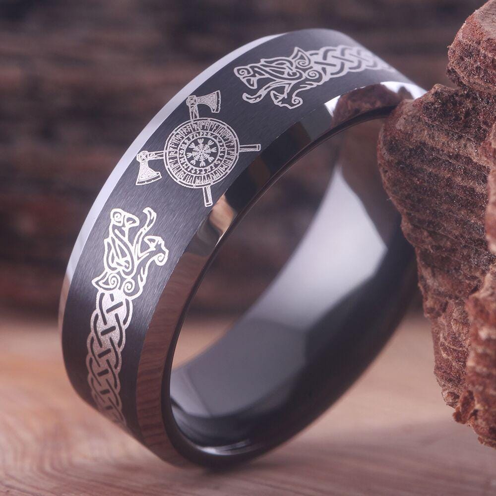 Viking Ring Nordic Ring Viking Crossing Axes Dragon Ring Norsemen Ring ...