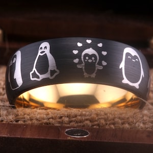Penguin Ring Penguins Tungsten Ring Penguins Ring Penguin Jewelry Penguin Wedding Ring Cute Penguins Engraved Penguin Gift Anniversary Ring