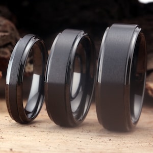 Czarna męska obrączka ślubna, wolframowa obrączka ślubna, czarny pierścionek z wolframu, obrączka rocznicowa, mężczyźni i kobiety, spersonalizowany pierścionek na prezent rocznicowy