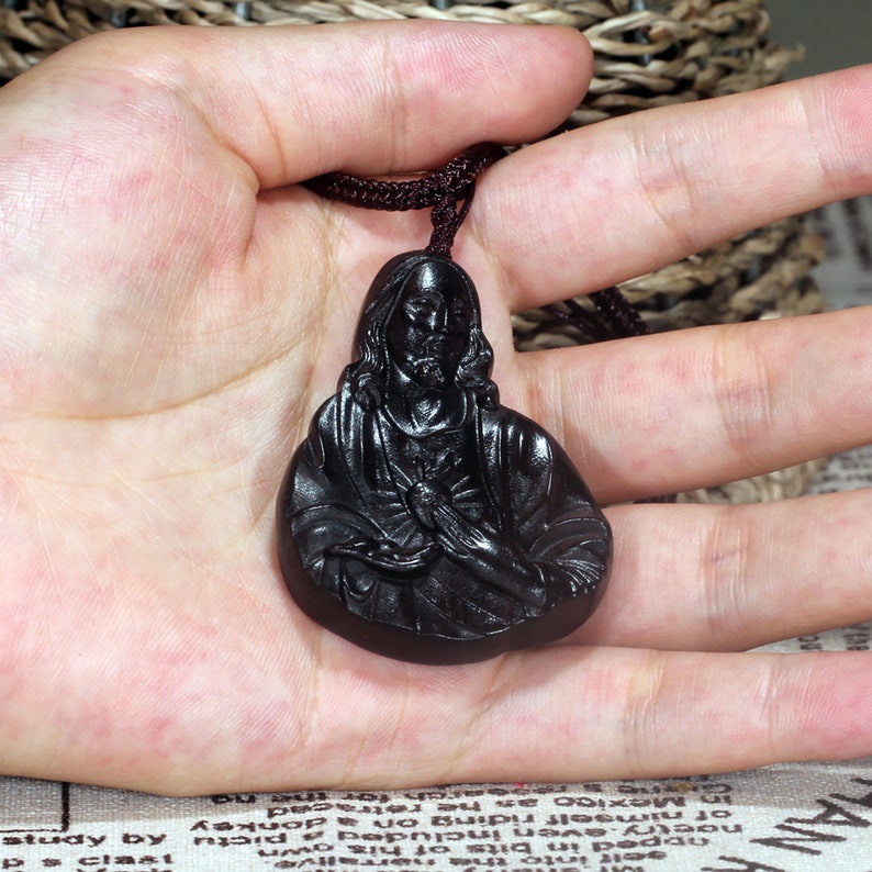 Handmade Seamless Natural Wood Massage Charm, Anti Static Pocket Wooden Pendant ,Jesus Christ style Carved Pendant, Gift for her/Him