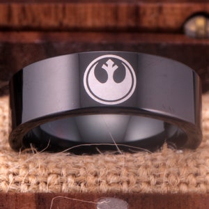 Star War Rebel Ring Rebel Alliance Tungsten Carbide Band 8mm Black Pipe Rebel Alliance Design Ring-Free Inside Engraving