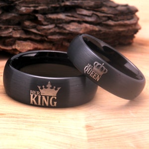 Black Wedding Rings His Queen Her King Ring Tungsten Wedding Ring Black Matte Finished Promise Band Ring Love Jewelry Rings Gift