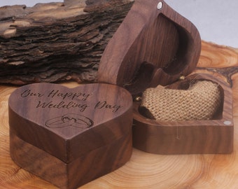 Our Happy Wedding Day Engraved Wooden Ring Box Wedding Ring Box Heart Shape Wooden Ring Box