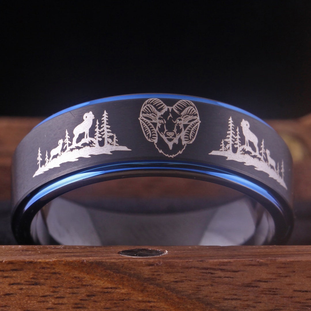 Ram Rng Ram Ring Custom Personalize Laser Engrave Tungsten Wedding Band Ring ...