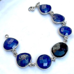 Lapis Lazuli 925 Sterling Silver Bracelet, Handmade Gemstone Jewelry, Natural Healing Crystal Bracelet Gift