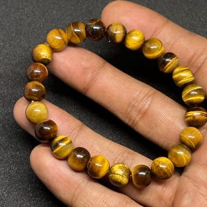 Tiger&#39;s Eye Stone Beaded Bracelet: Natural Gemstone, Hand Woven