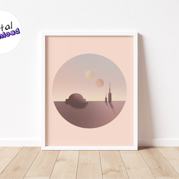 Sci-fi twin suns landscape poster | Digital download | Geek | Minimalist | Wall art