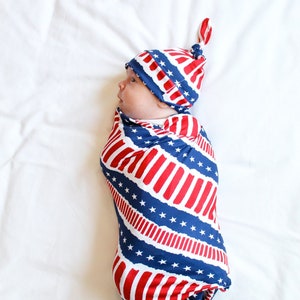 America Baby Swaddle Blanket, Fourth of July Swaddle, Newborn Swaddle, Boy/Girl Blanket, Swaddle Set, Red White and Blue Swaddle, Stretchy