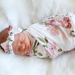 Rose Baby Swaddle Blanket, Baby Girl Swaddle, Rose Blanket, Newborn Swaddle, Girl Baby Blanket, Swaddle Set, Stretchy Knit Swaddle