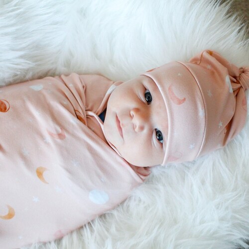 Wild Flower Newborn Swaddle Set Swaddle Blanket Top Knot Hat Etsy