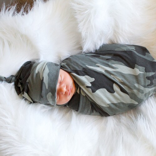 Precious Personalized Camo Baby Blanket Swaddle Set With Hat Etsy