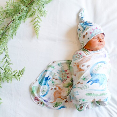 Dino Swaddle Blanket and Hat Set Baby Boy Newborn Shower Etsy