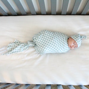 Green Checkered Baby Swaddle Blanket, Buffalo Check Swaddle, Newborn Swaddle, Boy Baby Blanket, Swaddle Set, Stretchy Knit Swaddle