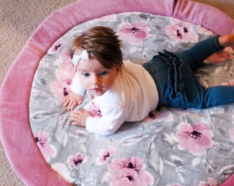 Pink Rose Print Pink Peony Round baby Play Mat Baby Roundie Round Rug Baby Blanket gift Organic Play Mat Floral Theme Flower Print