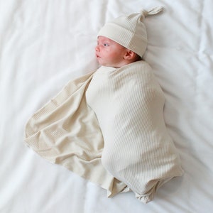 Cream Ribbed Knit Baby Swaddle Blanket, Neutral Baby Swaddle, Cream ...