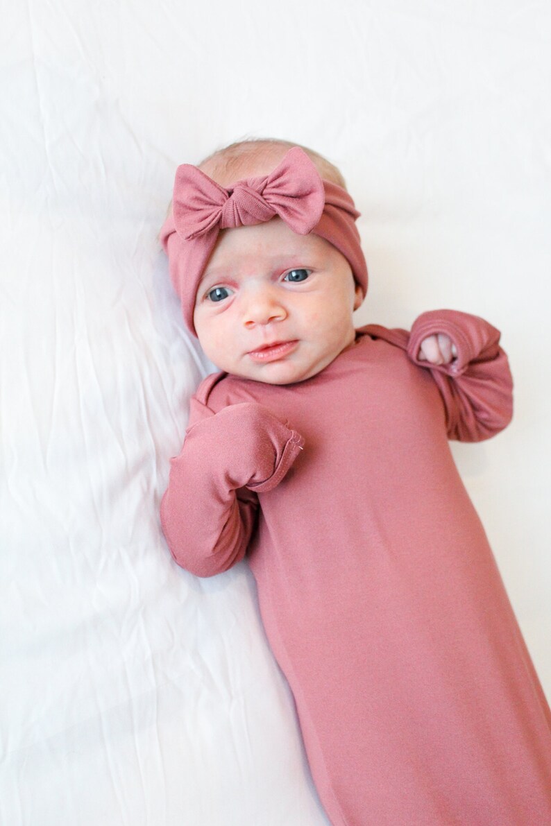Solid Pink Newborn Knotted Gown Baby Outfit Baby Gown Etsy