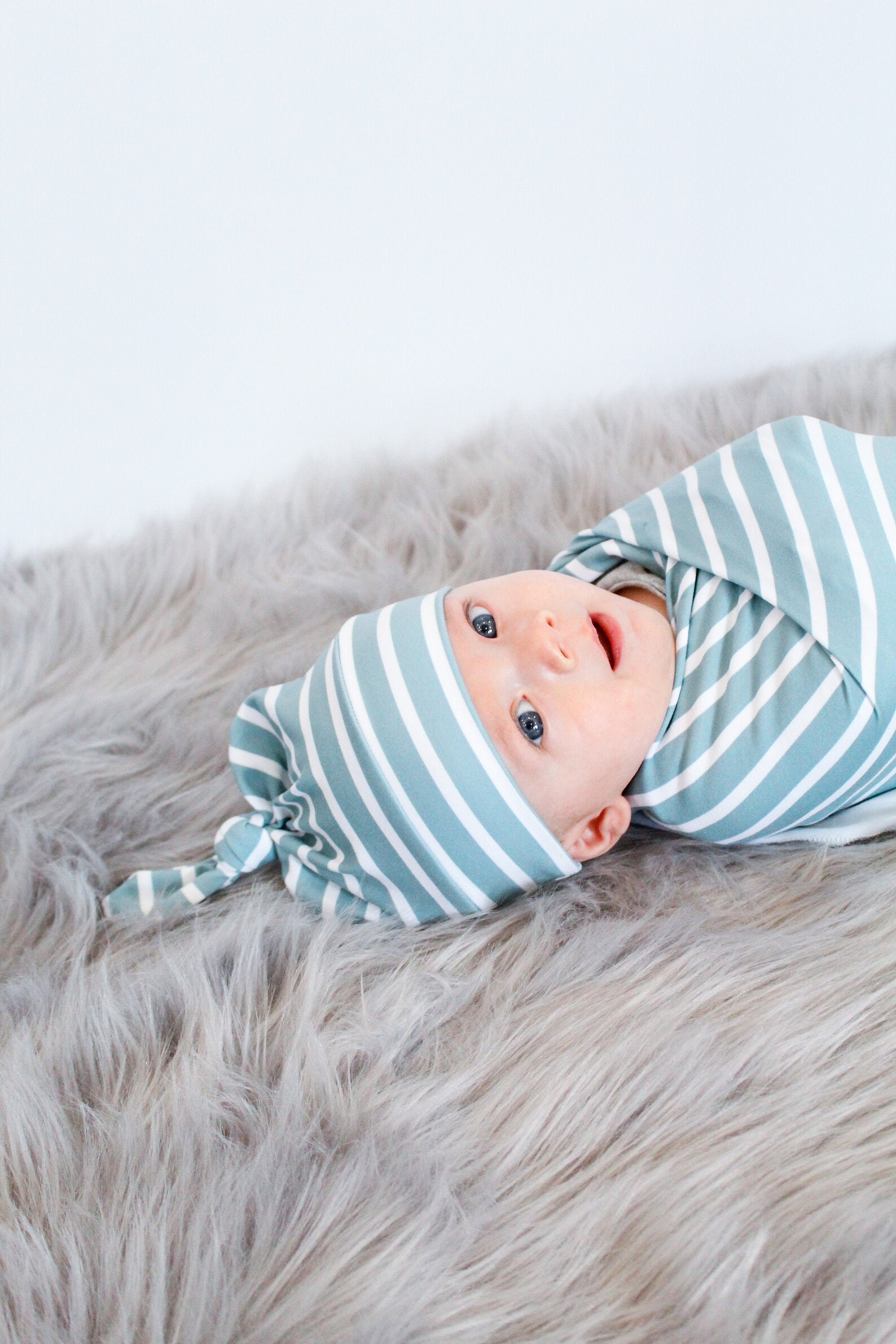 Blue Striped Baby Swaddle Blanket Newborn Swaddle Boy Baby Etsy