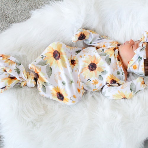 Personalized Baby Girl Custom Sunflower Name Swaddle and Etsy