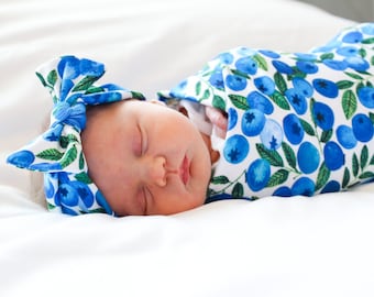 Blueberry Baby Swaddle Blanket, Baby Swaddle, Fruit Baby Blanket, Newborn Swaddle, Baby Blanket, Swaddle Set, Stretchy Knit Swaddle