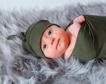 olive green swaddle set