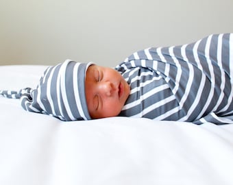 Gray Striped Baby Swaddle Blanket, Newborn Swaddle, Boy/girl Baby