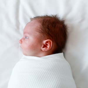 White Ribbed Knit Baby Swaddle Blanket, Neutral Baby Swaddle, White Swaddle, Newborn Swaddle, Swaddle Set, Stretchy Knit, Gender Neutral
