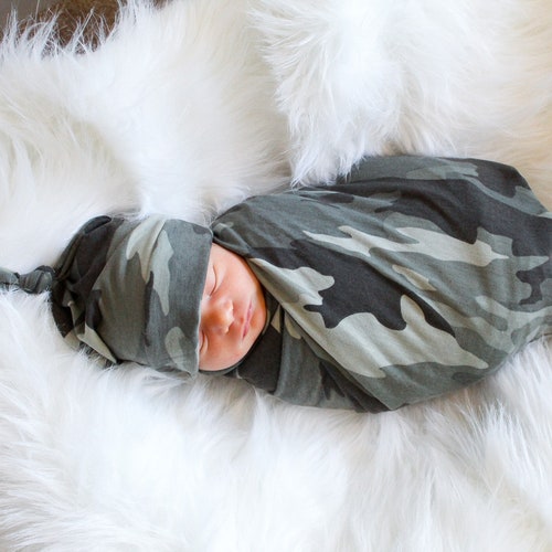 Precious Personalized Camo Baby Blanket Swaddle Set With Hat Etsy