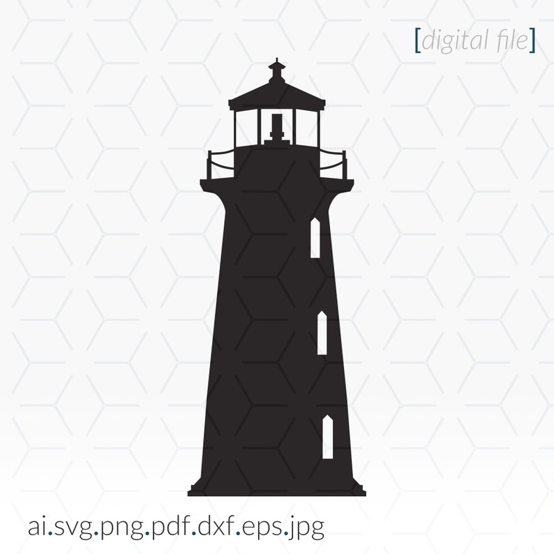 Puede incluir: Silueta negra de un faro sobre un fondo blanco. El faro tiene una torre alta y cil&iacute;ndrica con tres ventanas y un peque&ntilde;o techo rectangular.