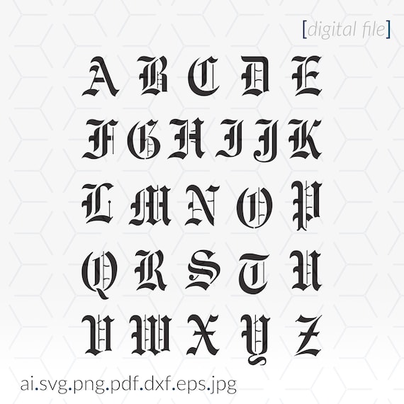 オールドイングリッシュフォントSVG：クリカット、印刷、カッティング