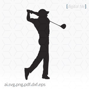 Archivo SVG de silueta de golfista para Cricut y máquinas de corte, SVG de golfista, Clip Art de golfista, Archivo SVG de Cricut, Silueta de golfista