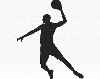 バスケットボール選手のダンクシルエットSVG：スポーツカットファイル（デジタルダウンロード）