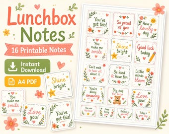 子供向けお弁当箱メッセージカード（印刷可能）、励ましカード、新学期用（A4サイズPDF）