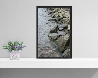 川沿いの岩の写真プリント || 沿岸、ニューヨーク州ハドソンバレー、ハドソン川、夏、自然写真、アートプリント、物理プリント