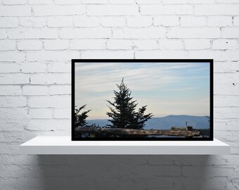 山の夕日の写真プリント || 青、風景写真、ノースカロライナ州西部、冬、冬の写真、アートプリント、ミッチェル山