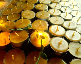 Beeswax Tealight Candles / 100 % Pure Beeswax Tealights / Tealights Bulk / Organic Tealights / Bee Wax Tea Light Candles / Non-toxic Candles