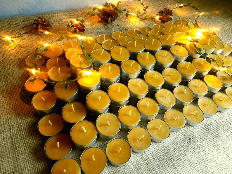 50 pcs Bulk Beeswax Tealights Candles 100 Pure Beeswax Tea Etsy