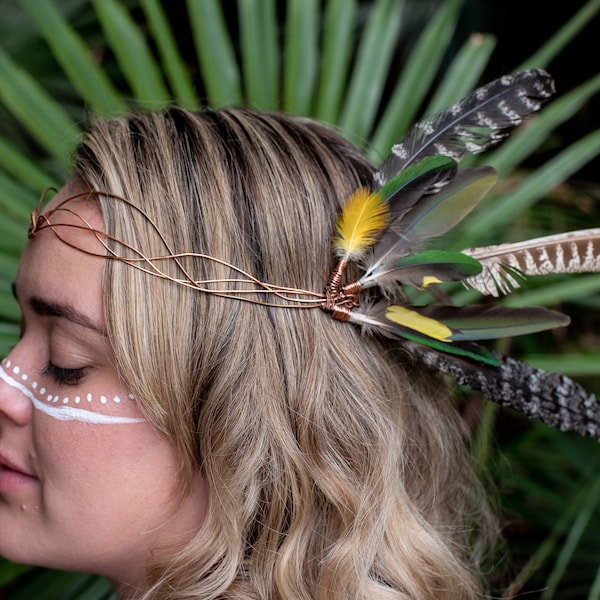 Unisex headdress/Tribal headpiece/Fairy crown/Ethically sourced feathers/Elven crown/Tiara