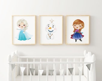 Set of 3 Frozen Nursery Kids Room Decor Prints