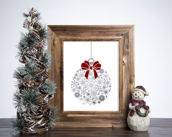 Silver Christmas Ornament  Digital Art Print Decor