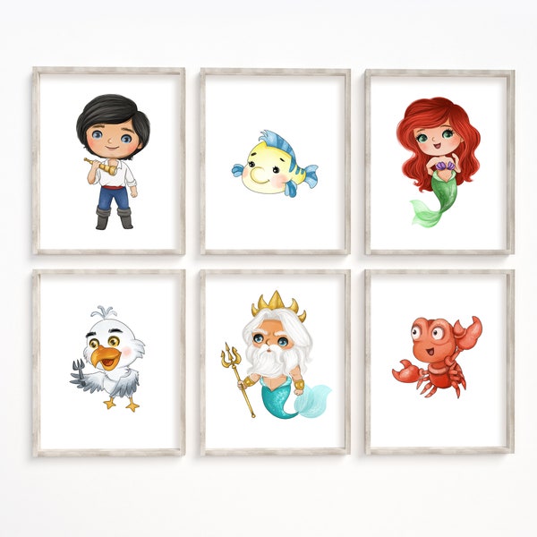 Impresión de decoración de pared para habitación infantil de niñas y niños inspirada en La Sirenita