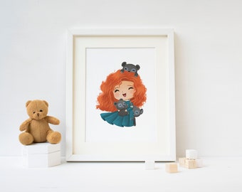 Princess Merida Brave Nursery Girls Room Wall Art Decor Print