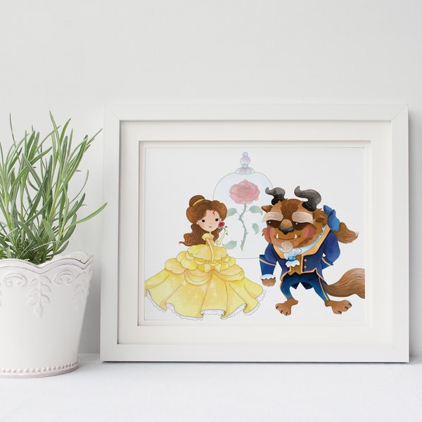 Impresión de decoración de pared para habitación de niñas de La Bella y la Bestia