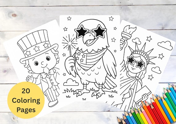 20 4th of July Coloring Pages for Kids, Summer Activity Page, Independance Day Coloring Pages, Coloring Sheets, Digital coloring page sheets