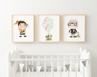 Lámina decorativa de pared con globos inspirados en la película Up para habitación de niñas y niños