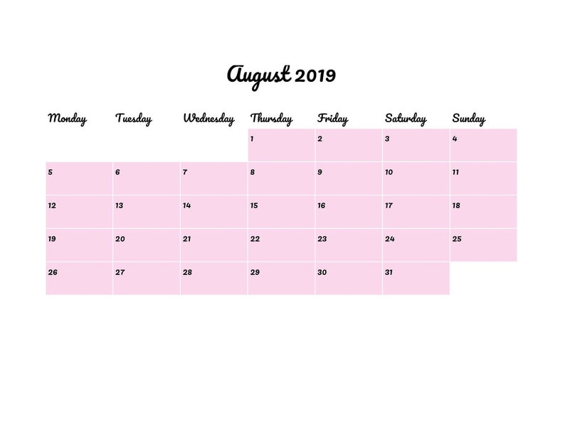 bullet journal page blank printable 2019 calendar in pacifico script with pink background calendar page blank