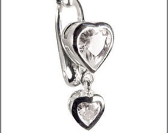 Best Double Clear Heart Fake Belly Button Rings Clip-On Non Piercing Silver Plated Navel Body Jewellery