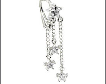 Best Shooting Stars Clear Fake Belly Button Rings Clip-On Non Piercing Silver Plated Navel Body Jewellery